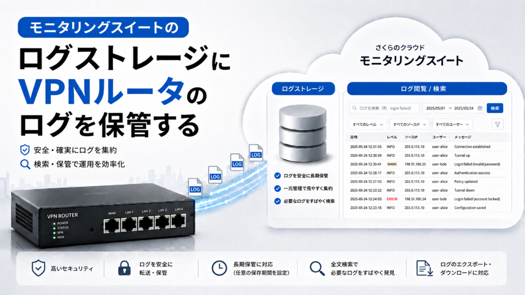 モニタリングスイートのログストレージにVPNルータのログを保管する