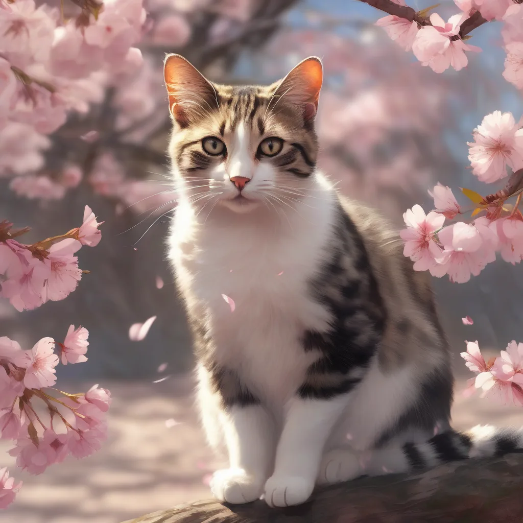 SDXLで生成した猫と桜の画像 seed1