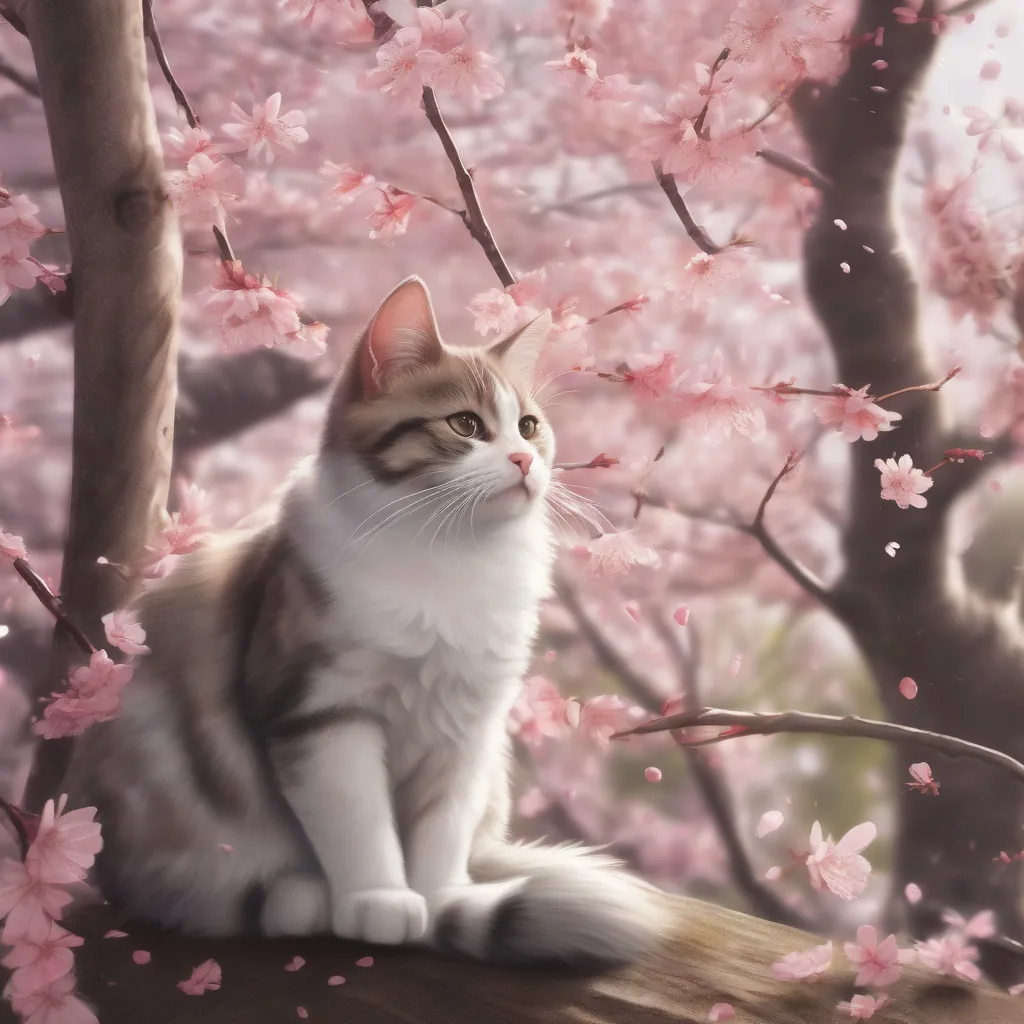 SDXLで生成した猫と桜の画像 seed2