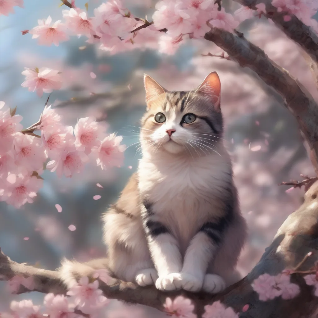 SDXLで生成した猫と桜の画像 seed3