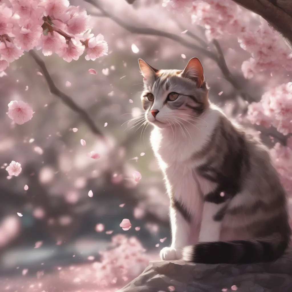 SDXLで生成した猫と桜の画像 seed4