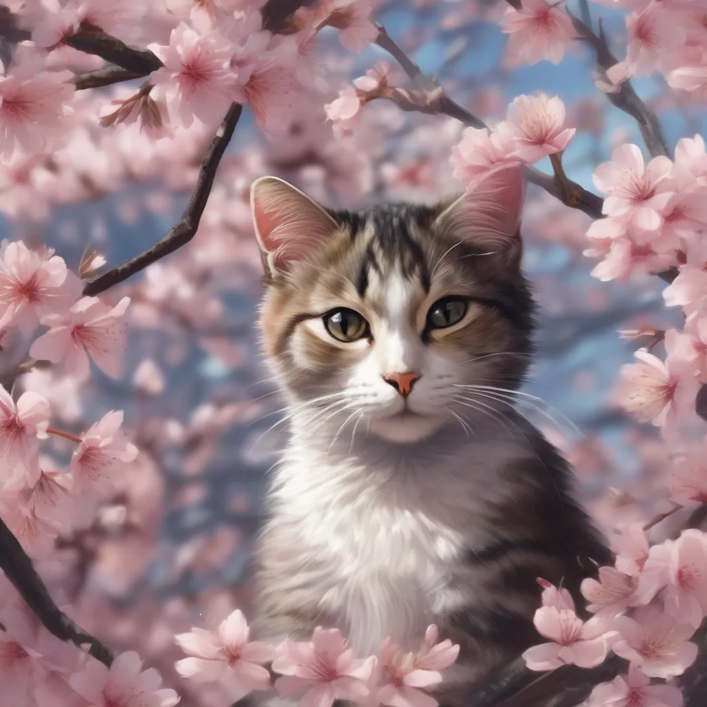 SDXLで生成した猫と桜の画像 seed5