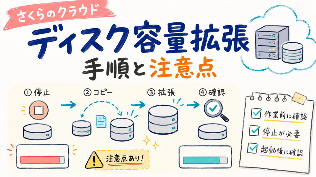 さくらのクラウドでディスク容量を拡張する手順と注意点