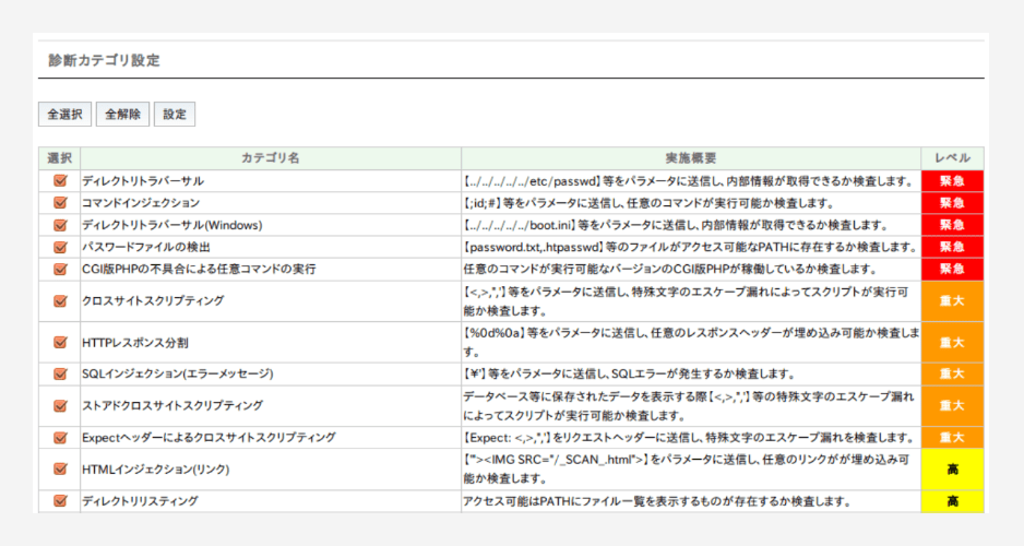 診断カテゴリ設定